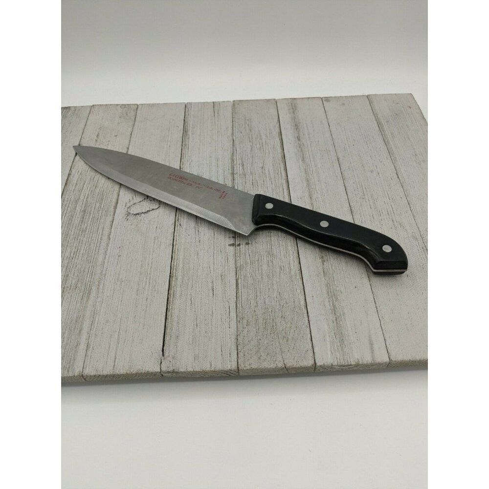 E-Z Cuisine Chefs Knife 8" Stainless Steel Black Handle 13" Germanic Style
